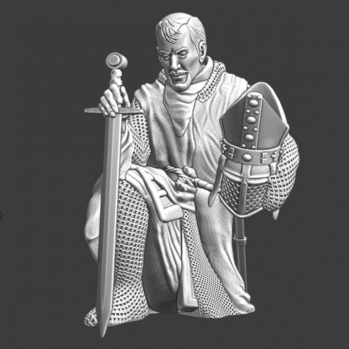 Medieval bishop kneeling and praying