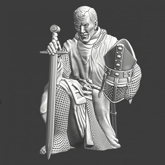 Medieval bishop kneeling and praying