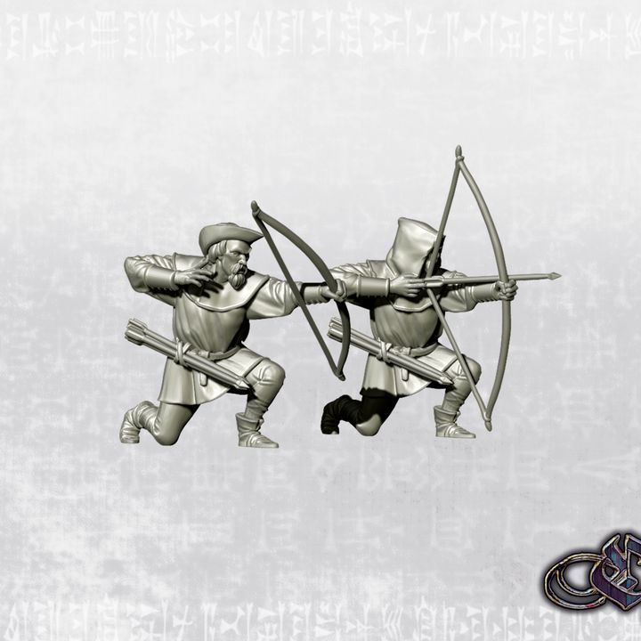 "Hunters with Bow - Kneeling - 14th century" by Ezipion miniatures.