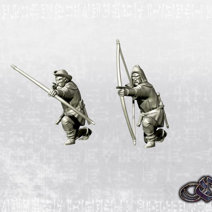 "Hunters with Bow - Kneeling - 14th century" by Ezipion miniatures.