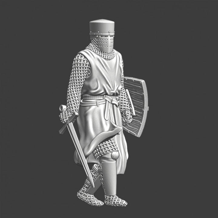 Medieval crusader knight walking