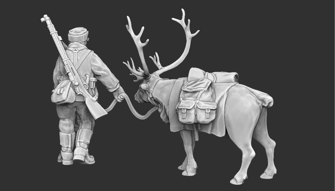 Finnish Soldier with Pack Reindeer