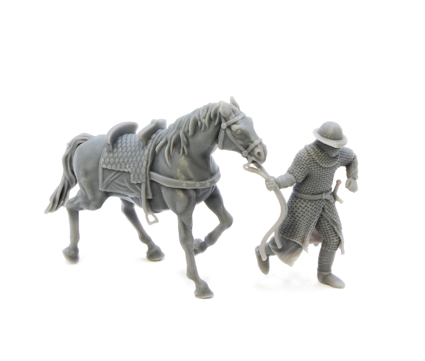 Medieval Byzantine soldier - walking with horse.