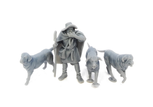 Shepherd and Spanish mastiffs without collars.
