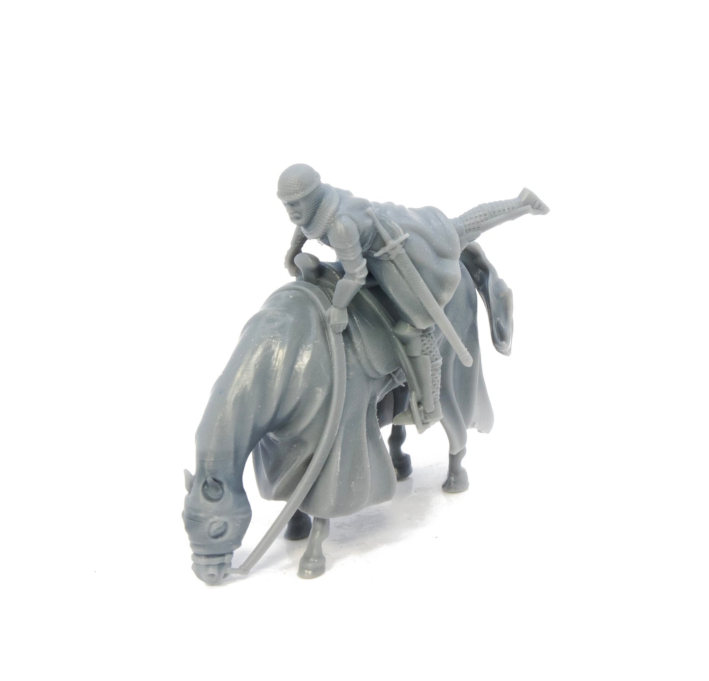 Medieval Knight dismounted his horse.