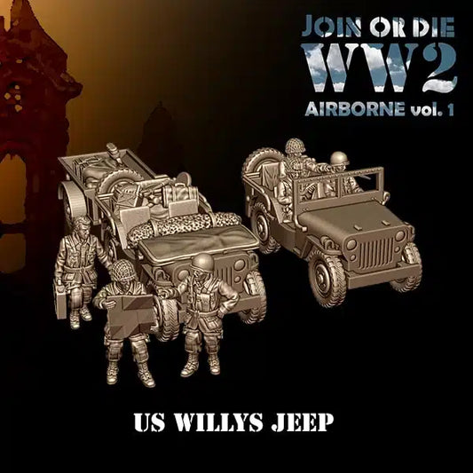 US Army Airborne Willys Jeep with Trailer by 3D Breed Miniatures
