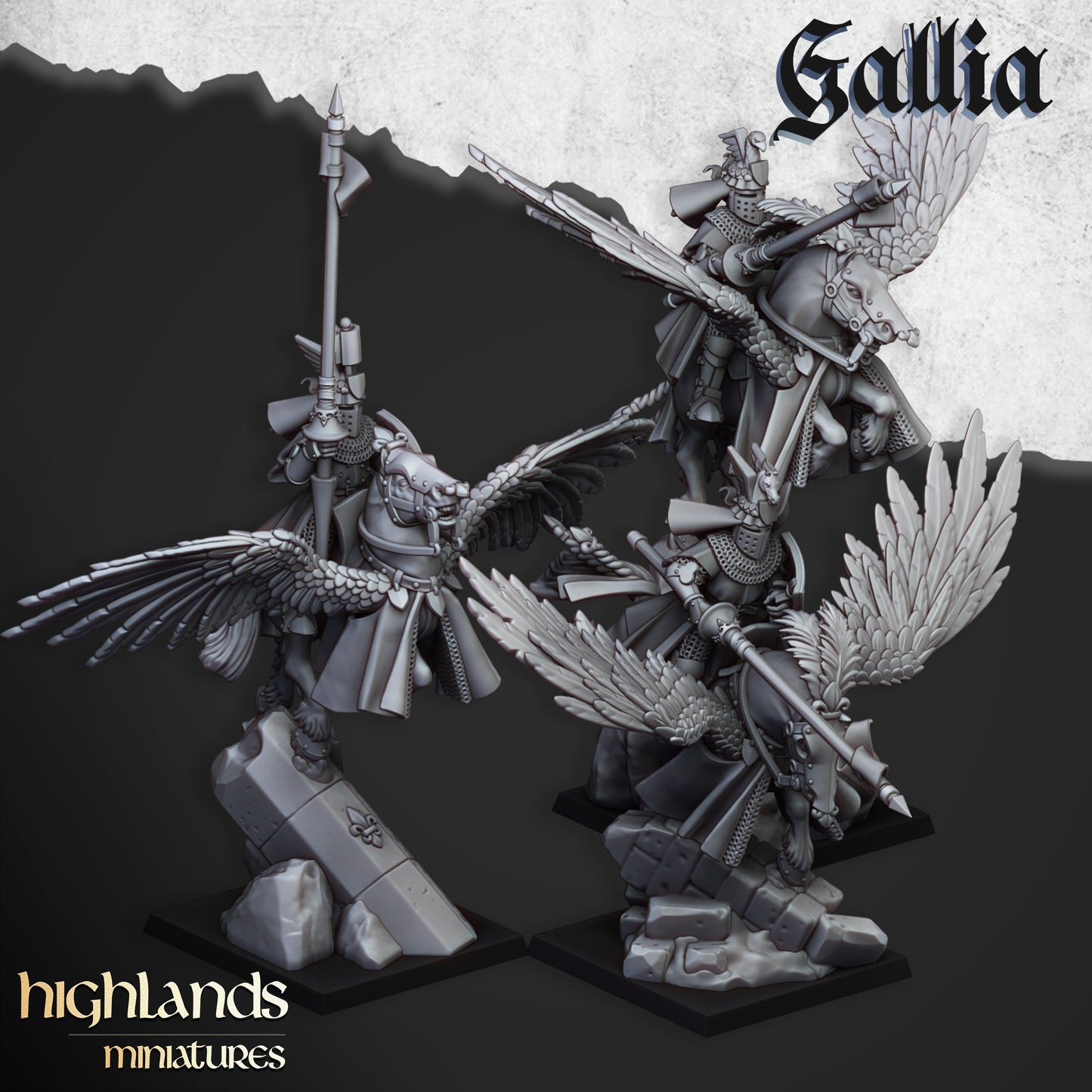 Gallia Knights on Pegasus by Highlands Miniatures.