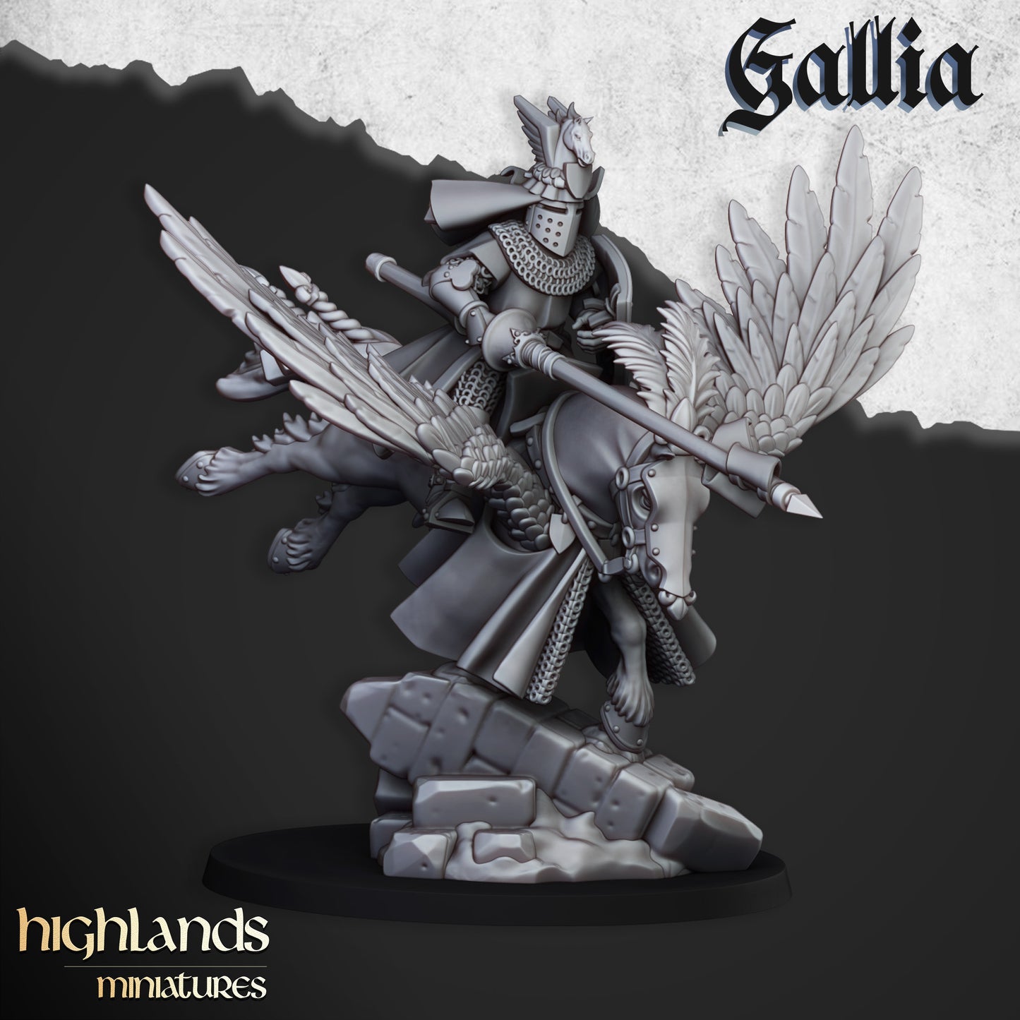 Gallia Knights on Pegasus by Highlands Miniatures.