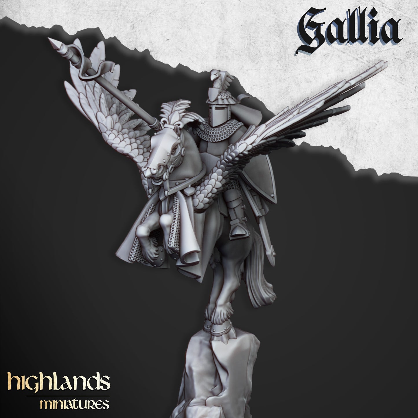 Gallia Knights on Pegasus by Highlands Miniatures.