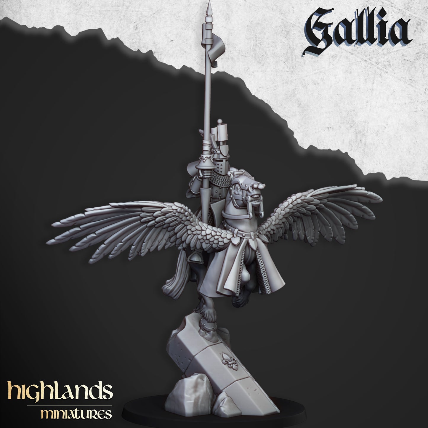 Gallia Knights on Pegasus by Highlands Miniatures.