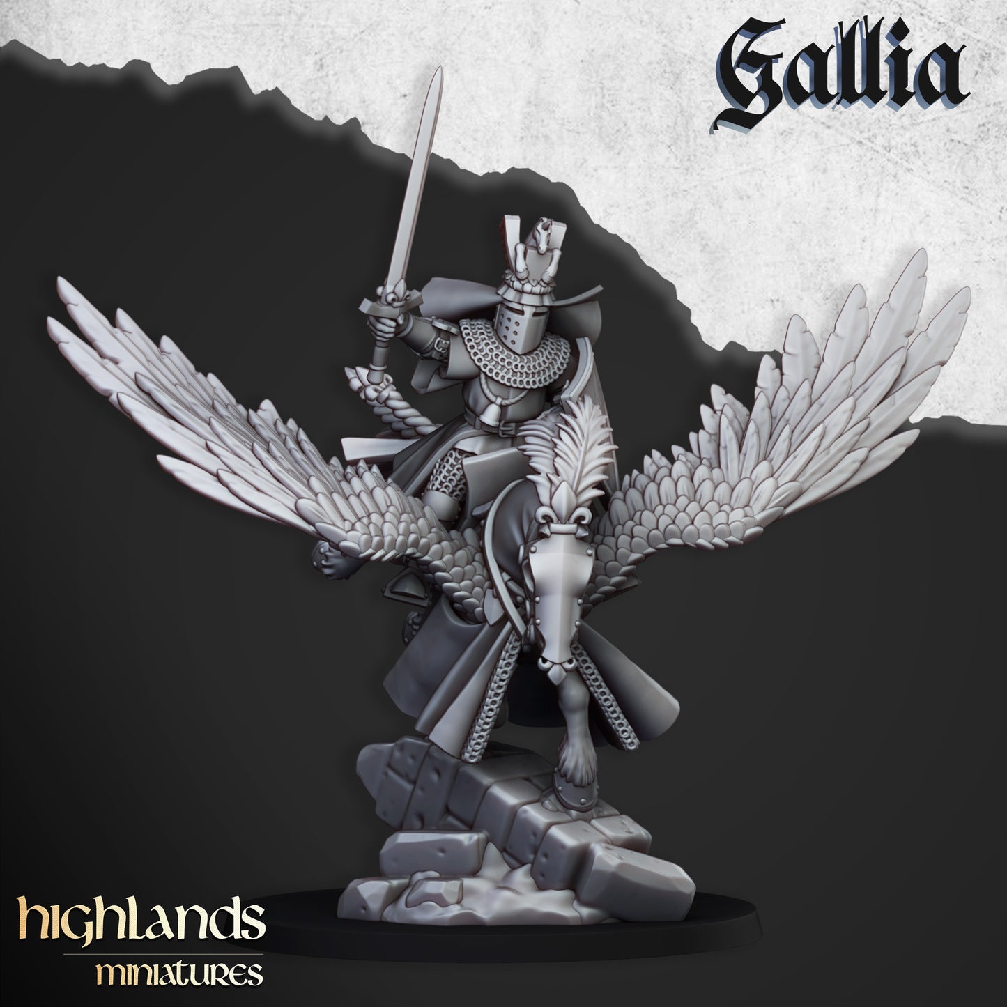 Gallia Knights on Pegasus by Highlands Miniatures.