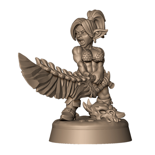 Female goblin hero warrior A by Menagerie Miniature
