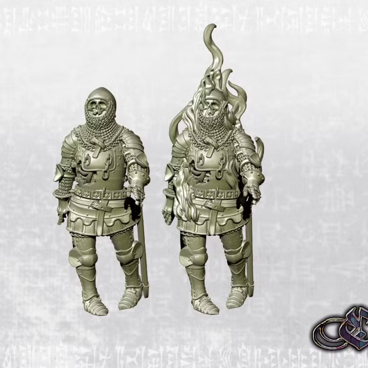 "Revived Man-at-arms with heavy armour on foot in flames - Dark 14th century" by Ezipion miniatures