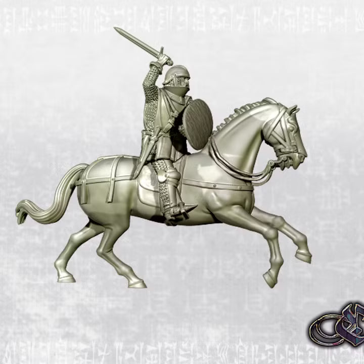 "Aragonese Knight charging with sword on horse - 14th century" by Ezipion miniatures