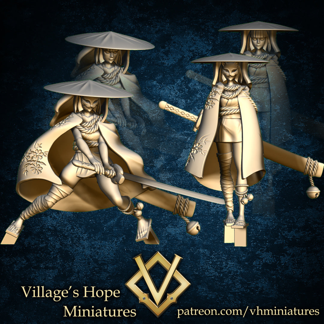 Oodachi Girls with Fox Masks by Village's Hope Miniatures
