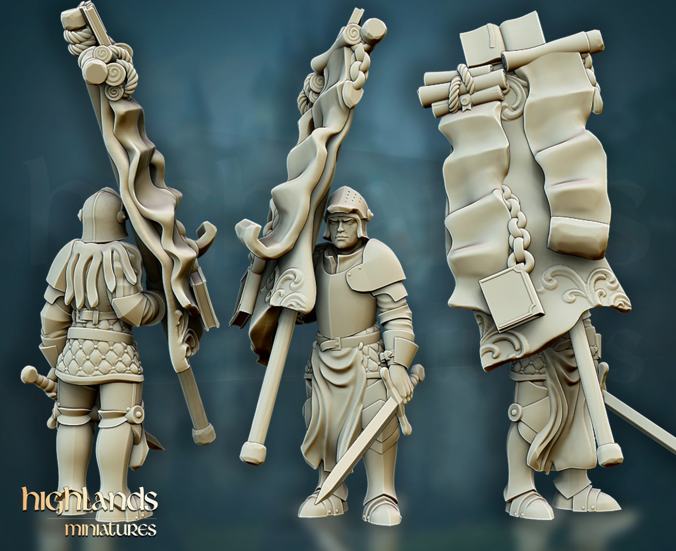 Questing Knights Foot Command Group by Highlands Miniatures