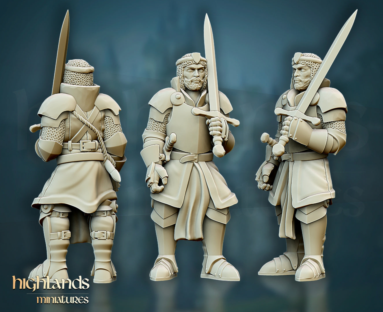 Questing Knights Foot Command Group by Highlands Miniatures
