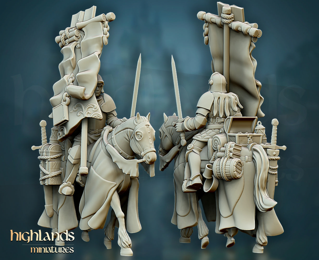 Questing Knights Mounted Command Group by Highlands Miniatures