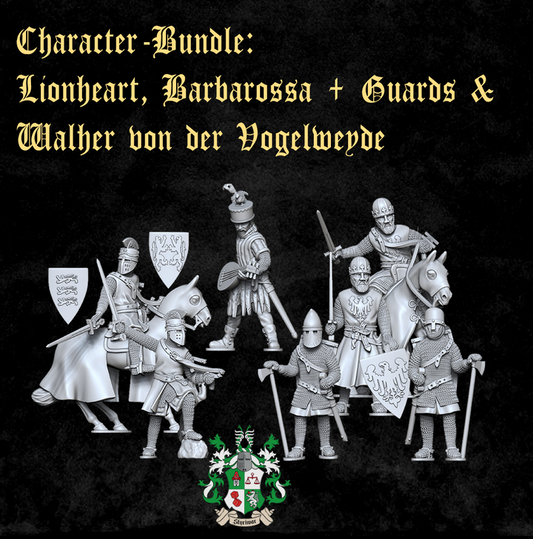 Character Bundle, Lionheart, Barbarossa & their guards , Bonus figure Walther von der Vogelweide