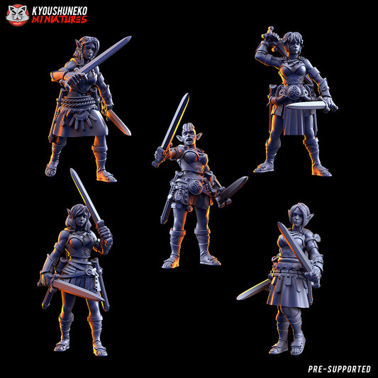 Gaelic Wood Elf War Dancers At Rest by Kyoushuneko Miniatures