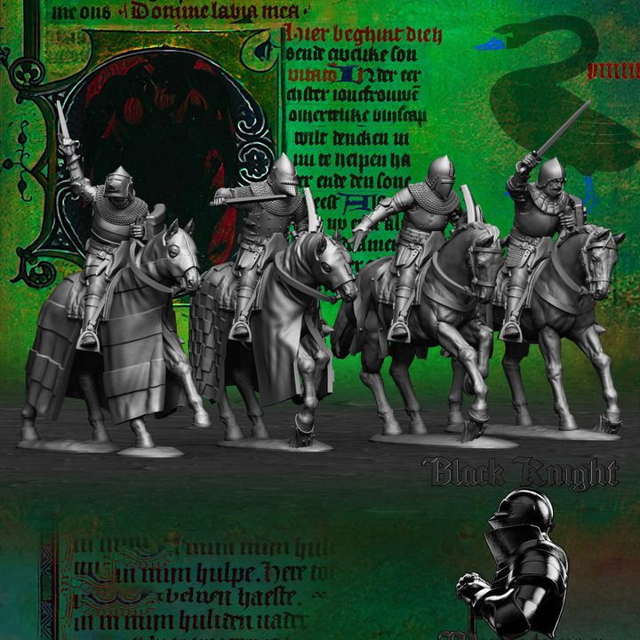 Early 15th century Hussite Mounted Knights - 1h weapons and shields by Black Knight Miniatures.