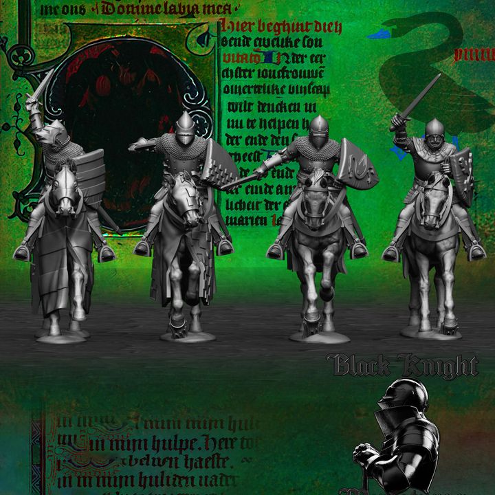 Early 15th century Hussite Mounted Knights - 1h weapons and shields by Black Knight Miniatures.