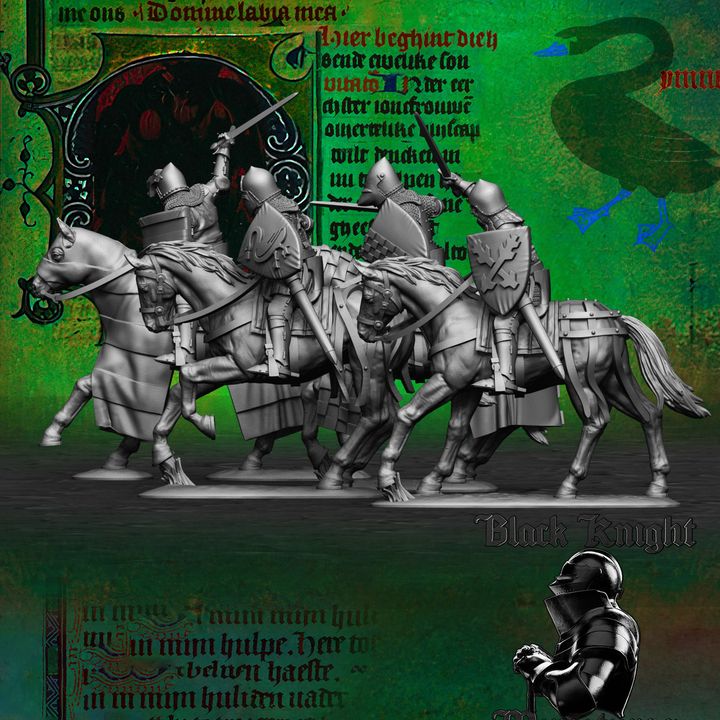 Early 15th century Hussite Mounted Knights - 1h weapons and shields by Black Knight Miniatures.