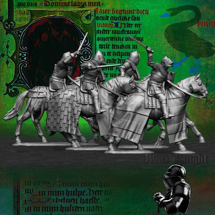 Early 15th century Hussite Mounted Knights - 1h weapons and shields by Black Knight Miniatures.