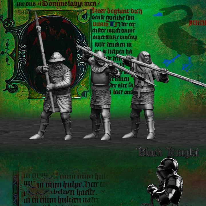 Early 15th century Hussite Wagon - Melee battle crew with polearms by Black Knight Miniatures.