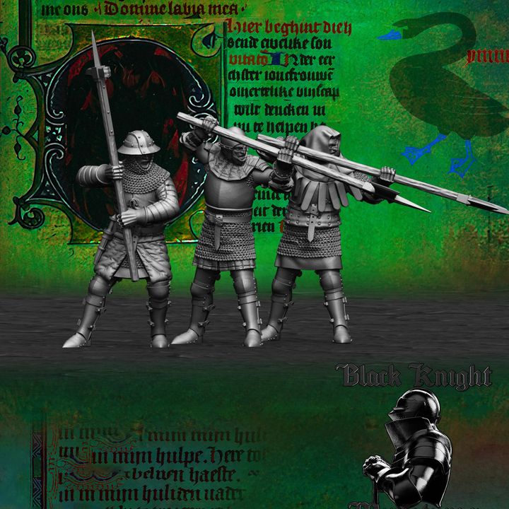 Early 15th century Hussite Wagon - Melee battle crew with polearms by Black Knight Miniatures.