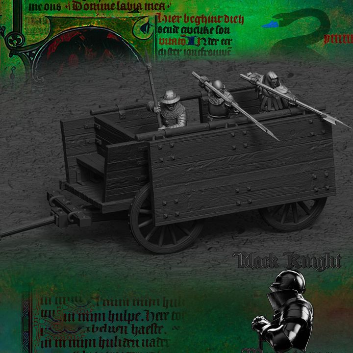 Early 15th century Hussite Wagon - Melee battle crew with polearms by Black Knight Miniatures.