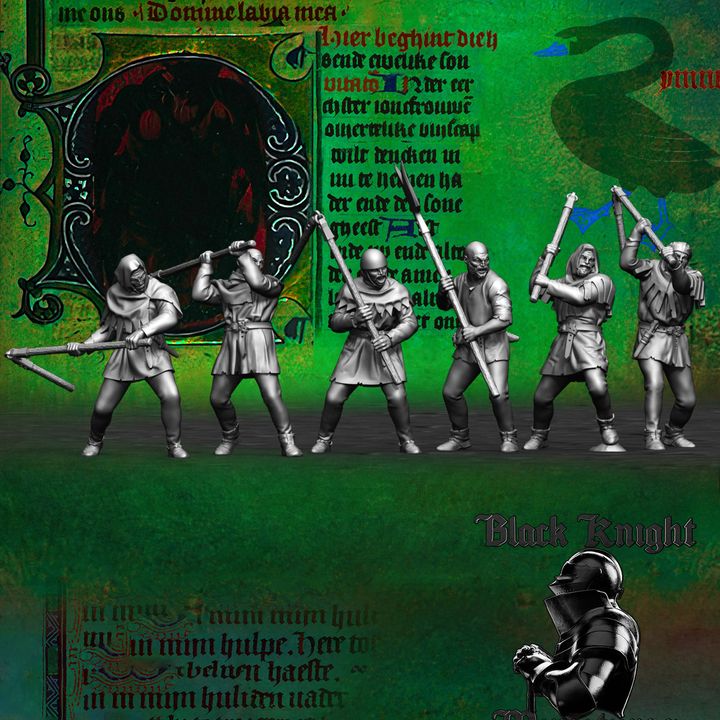 Early 15th century Hussite Taborites (x 6) - Set A by Black Knight Miniatures.