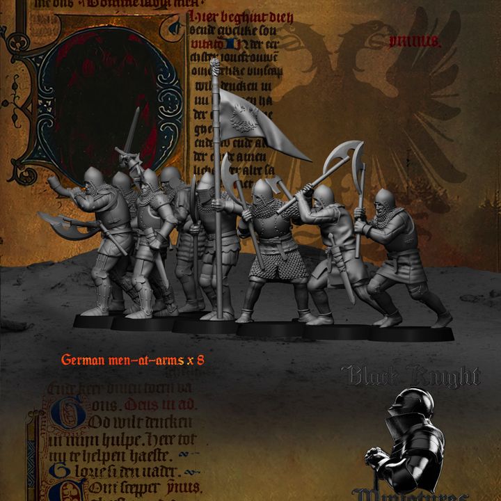 15th century - German men-at-arms x 8 (Two-handed weapons) by Black Knight Miniatures