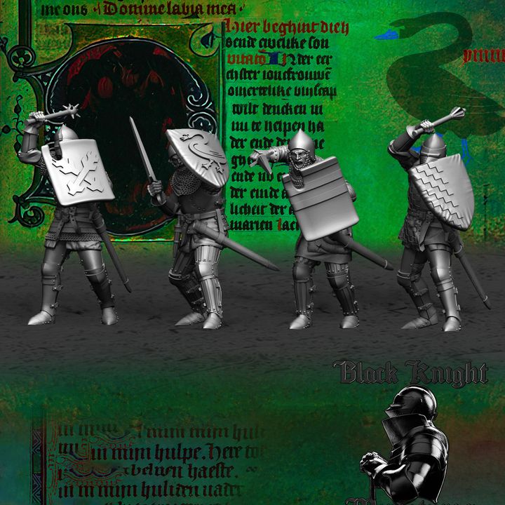 15th century Hussite Foot Knights - 1 handed weapons and shields by Black Knight Miniatures