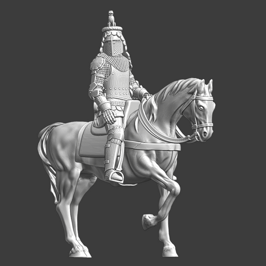 Mounted Medieval Late Knight - crested Helmet.