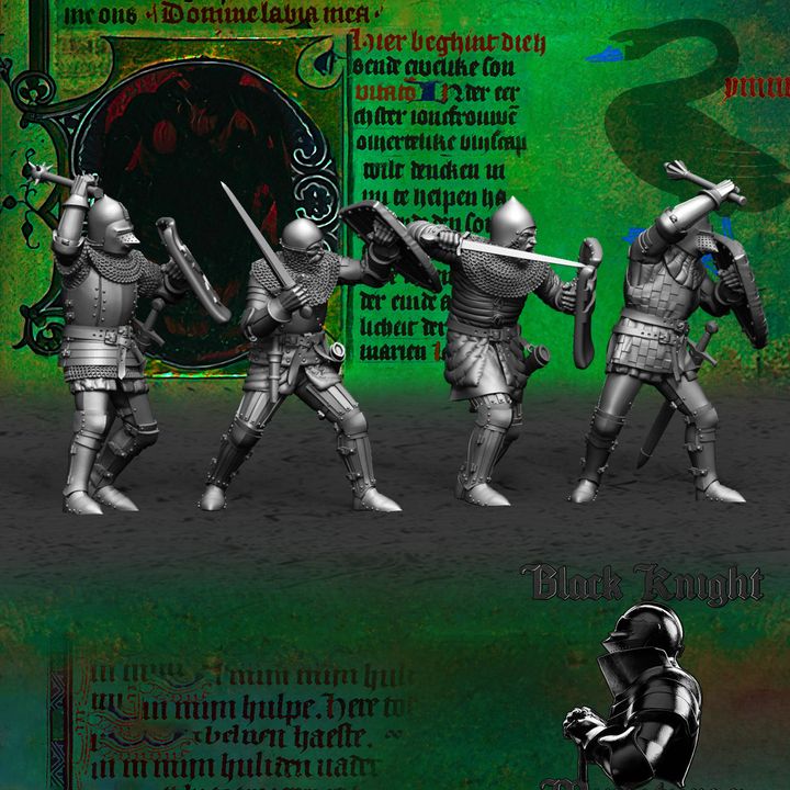 15th century Hussite Foot Knights - 1 handed weapons and shields by Black Knight Miniatures