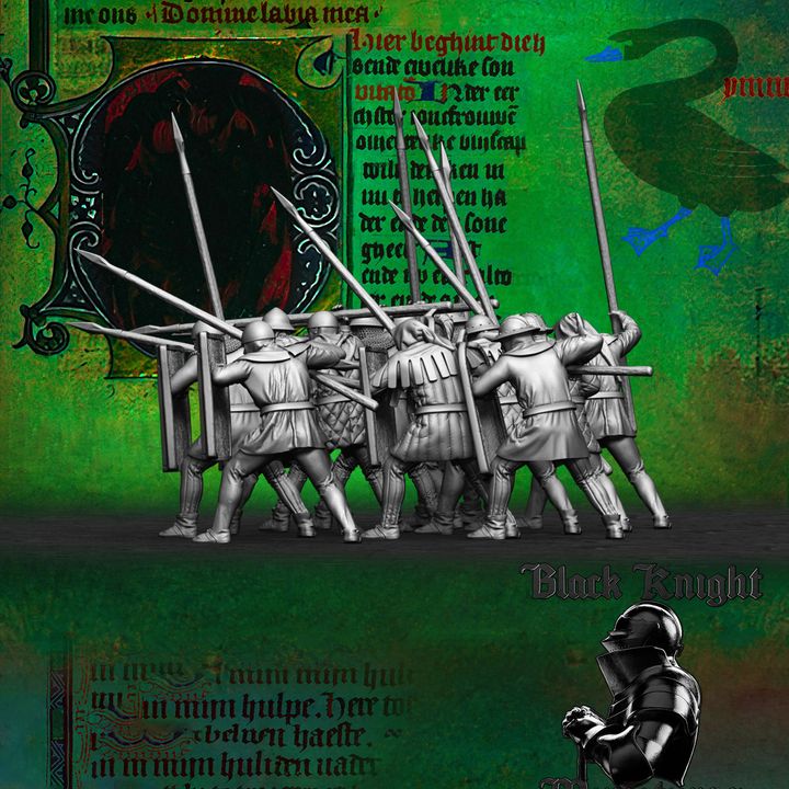 Early 15th century Hussite Pavise Spearmen (x 12) by Black Knight Miniatures.