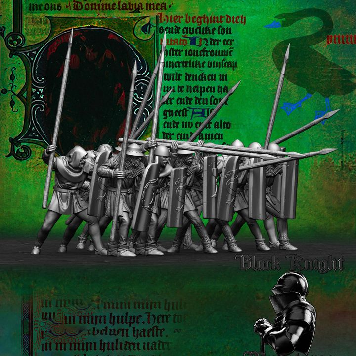 Early 15th century Hussite Pavise Spearmen (x 12) by Black Knight Miniatures.