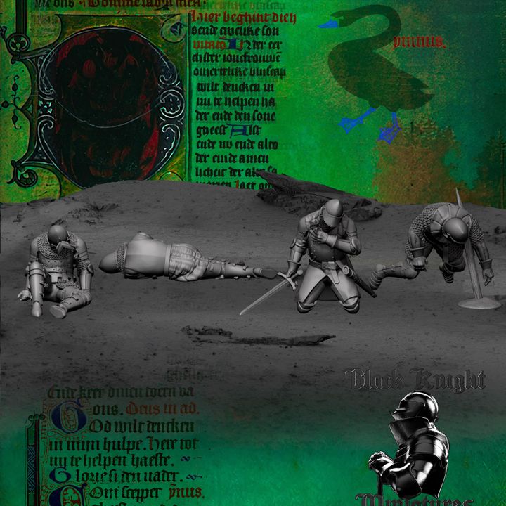 Age of Chivalry - Early 15th century Knight Casualties x 4 by Black Knight Miniatures