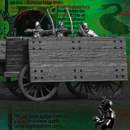 Early 15th century Hussite Wagon - Ranged battle crew with bows by Black Knight Miniatures