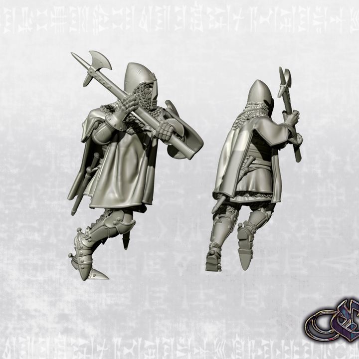 "Charging Knight with polearm & open tabard on foot - 14th century" by Ezipion miniatures