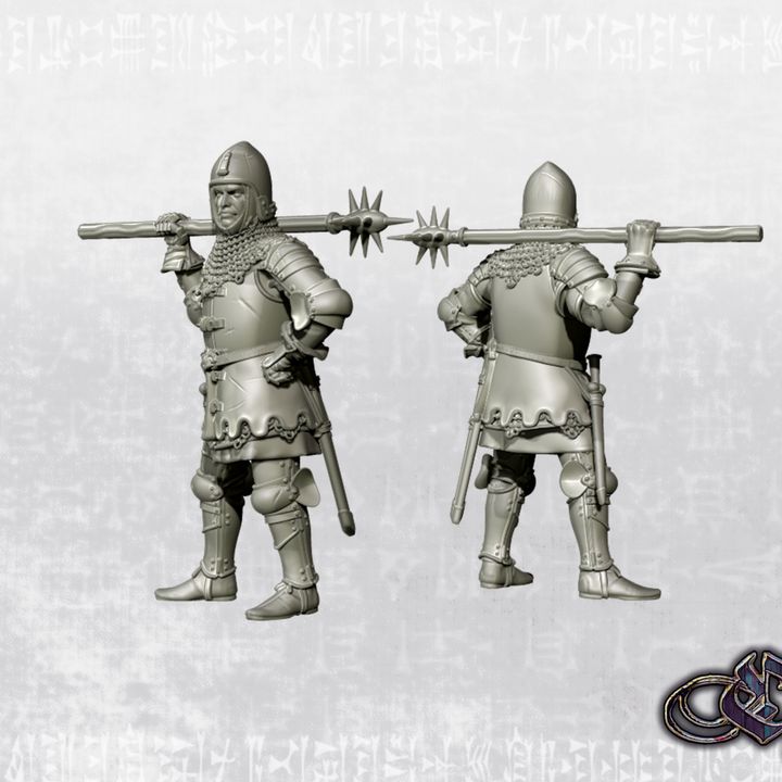 "Man-at-arms with goedendag on foot - 14th century" by Ezipion miniatures
