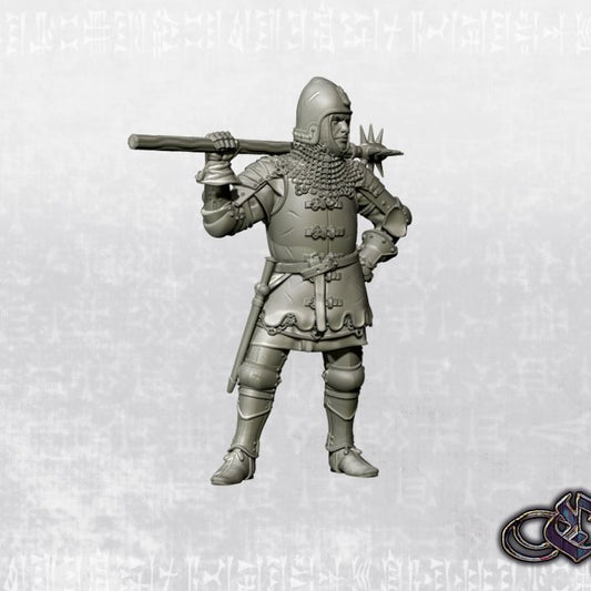 "Man-at-arms with goedendag on foot - 14th century" by Ezipion miniatures