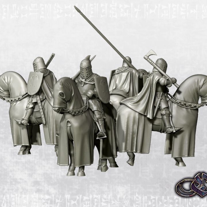 "Iberian Crusader veteran on horse -crusader & lay versions- 14th century" by Ezipion miniatures