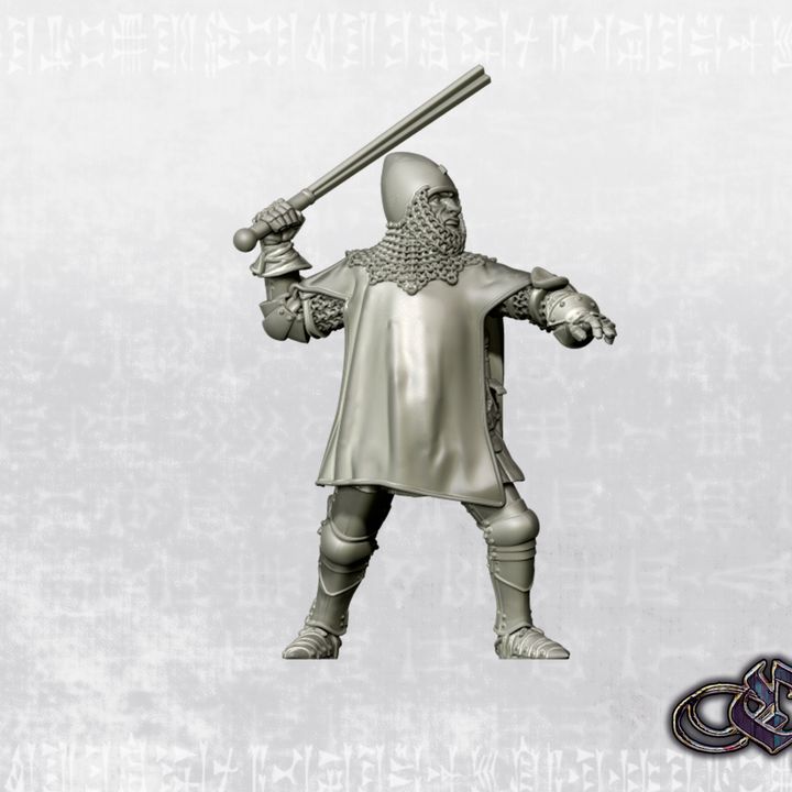 "Knight with Bar Mace & open tabard on foot - 14th century" by Ezipion miniatures