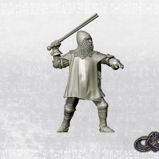 "Knight with Bar Mace & open tabard on foot - 14th century" by Ezipion miniatures