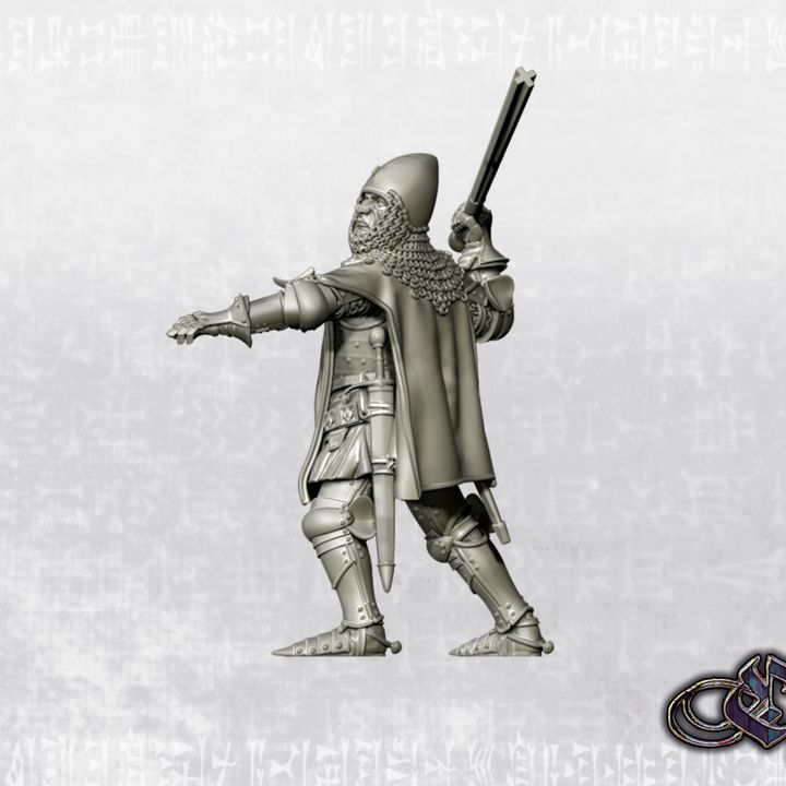 "Knight with Bar Mace & open tabard on foot - 14th century" by Ezipion miniatures