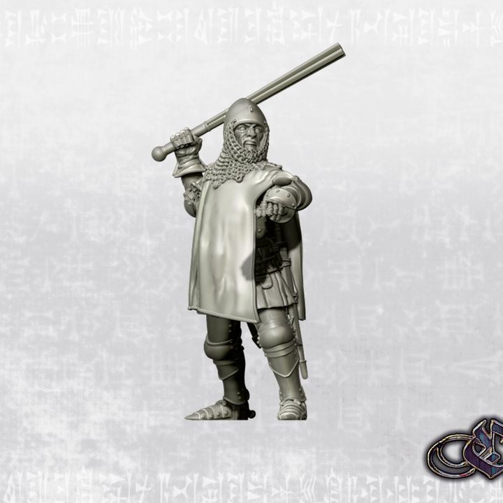 "Knight with Bar Mace & open tabard on foot - 14th century" by Ezipion miniatures