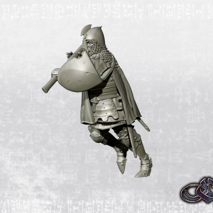 "Charging Knight with polearm & open tabard on foot - 14th century" by Ezipion miniatures