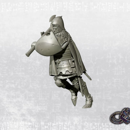 "Charging Knight with polearm & open tabard on foot - 14th century" by Ezipion miniatures